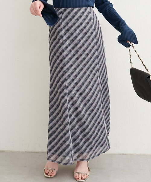 natural couture（ナチュラルクチュール）の「シアーチェックナロースカート（スカート・レディース・ブラック/ラベンダー/グレー・FREE）」の7枚目の写真