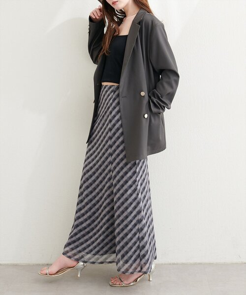 natural couture（ナチュラルクチュール）の「シアーチェックナロースカート（スカート・レディース・ブラック/ラベンダー/グレー・FREE）」の5枚目の写真