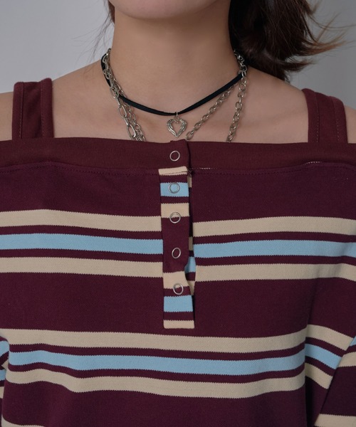 Diable baiser(ディアブルベーゼ)の「マルチボーダーオフショル長袖カットソートップス(Tシャツ/カットソー・レディース・ブラウン・M-L/L~LL)」の16枚目の写真