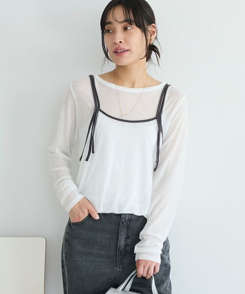 CRAFT STANDARD BOUTIQUE(クラフトスタンダードブティック)の「パイピングレイヤードバルーンプルオーバー(Tシャツ/カットソー・レディース・杢グレー/オフホワイト・FREE)」の1枚目の写真