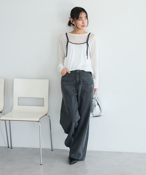 CRAFT STANDARD BOUTIQUE(クラフトスタンダードブティック)の「パイピングレイヤードバルーンプルオーバー(Tシャツ/カットソー・レディース・杢グレー/オフホワイト・FREE)」の3枚目の写真