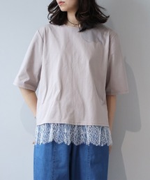 【M/L】【接触冷感】シルケット天竺レースヘムTシャツ