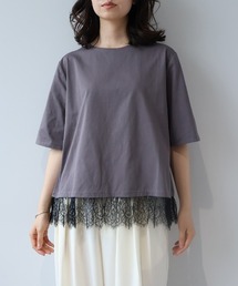 【M/L】【接触冷感】シルケット天竺レースヘムTシャツ