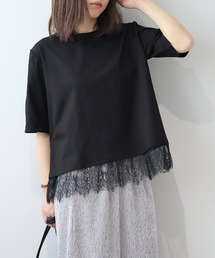 【M/L】【接触冷感】シルケット天竺レースヘムTシャツ
