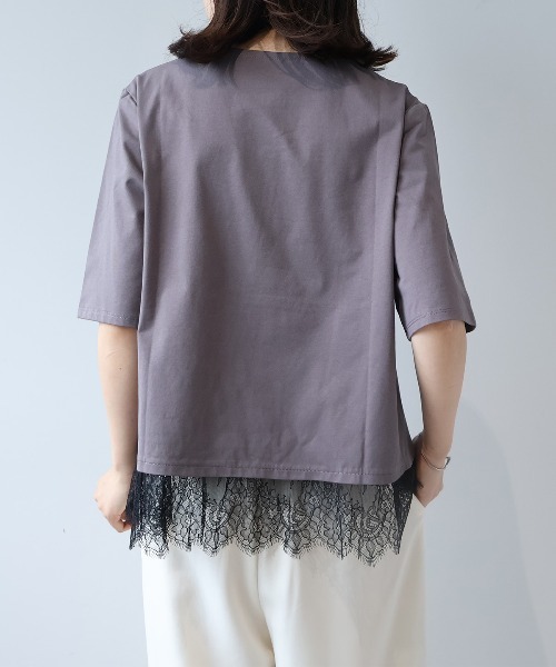 leswel(レスウェル)の「【M/L】【接触冷感】シルケット天竺レースヘムTシャツ(Tシャツ/カットソー・レディース・ベージュ/ブラック/オフホワイト/チャコールグレー・M/L)」の14枚目の写真
