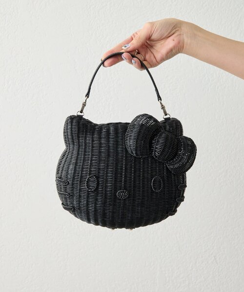ear PAPILLONNER(イアパピヨネ)の「【HELLO KITTY(ハローキティ)×ear】コラボラタンバッグ(かごバッグ・レディース・ブラック・FREE)」の6枚目の写真