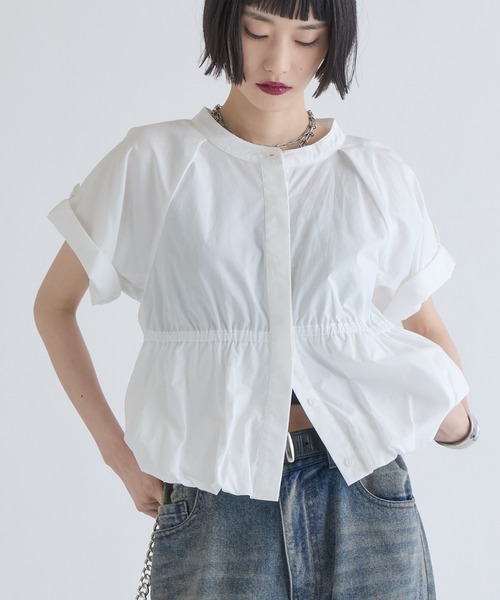 Lui's(ルイス)の「ショート丈バルーンs/sシャツ(シャツ/ブラウス・レディース・イエロー/オフホワイト/ブラック・FREE)」の2枚目の写真