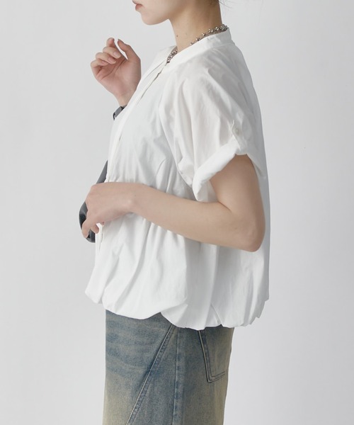 Lui's(ルイス)の「ショート丈バルーンs/sシャツ(シャツ/ブラウス・レディース・イエロー/オフホワイト/ブラック・FREE)」の6枚目の写真