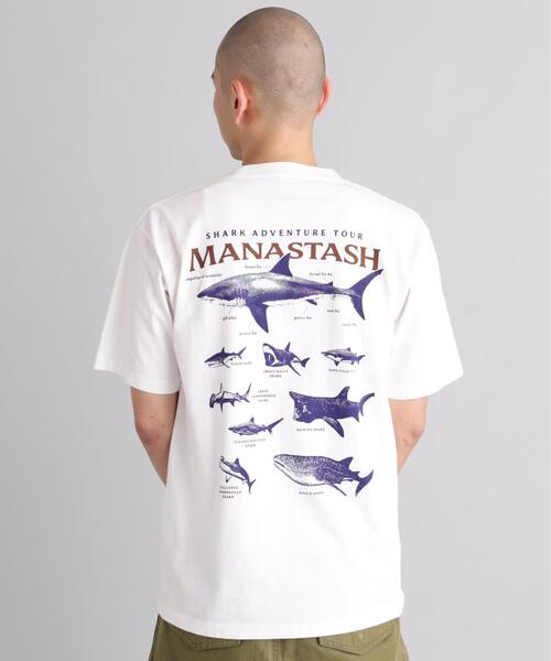 MANASTASH(マナスタッシュ)の「MANASTASH/マナスタッシュ PUMICE TEE SHARK(Tシャツ/カットソー・メンズ・ブラック/ホワイト/オレンジ・S/XL/M/L)」の2枚目の写真
