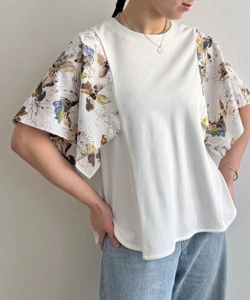 LHELBIE（レルビエ）の「フラワープリントトップス（Tシャツ/カットソー・レディース・ブラック/ブルー/オフホワイト・M）」の7枚目の写真
