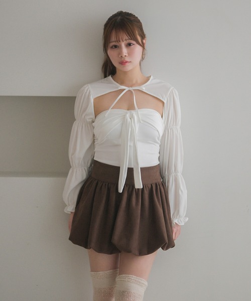 M DOLLY（エムドリー）の「Front ribbon mila bare top/フロントリボンミラ ベアトップ（チューブトップ・レディース・グレー/ブラック・FREE）」の16枚目の写真