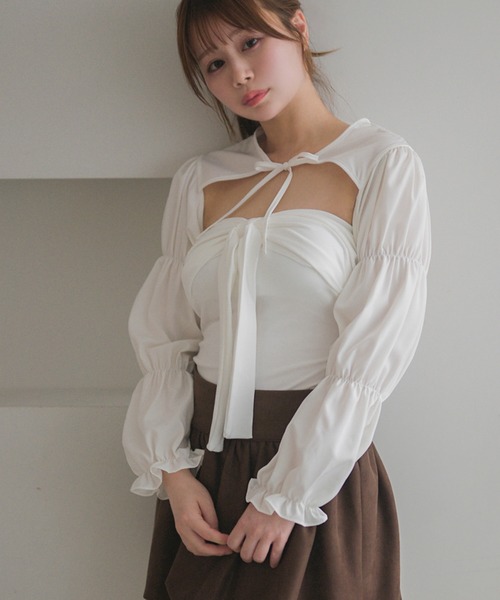 M DOLLY（エムドリー）の「Front ribbon mila bare top/フロントリボンミラ ベアトップ（チューブトップ・レディース・グレー/ブラック・FREE）」の17枚目の写真