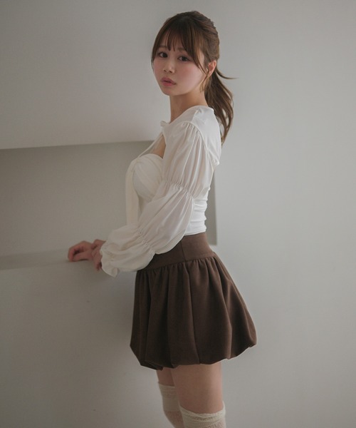 M DOLLY（エムドリー）の「Front ribbon mila bare top/フロントリボンミラ ベアトップ（チューブトップ・レディース・グレー/ブラック・FREE）」の18枚目の写真