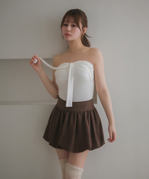 M DOLLY（エムドリー）の「Front ribbon mila bare top/フロントリボンミラ ベアトップ（チューブトップ・レディース・グレー/ブラック・FREE）」の21枚目の写真