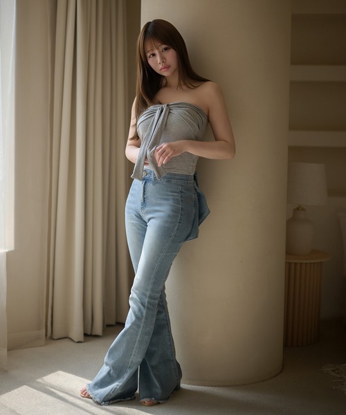 M DOLLY（エムドリー）の「Front ribbon mila bare top/フロントリボンミラ ベアトップ（チューブトップ・レディース・グレー/ブラック・FREE）」の11枚目の写真
