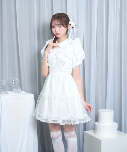 Honey Cinnamon(ハニーシナモン)の「ドットチュールリボンワンピース(ワンピース・レディース・ピンク/ホワイト・FREE)」の2枚目の写真