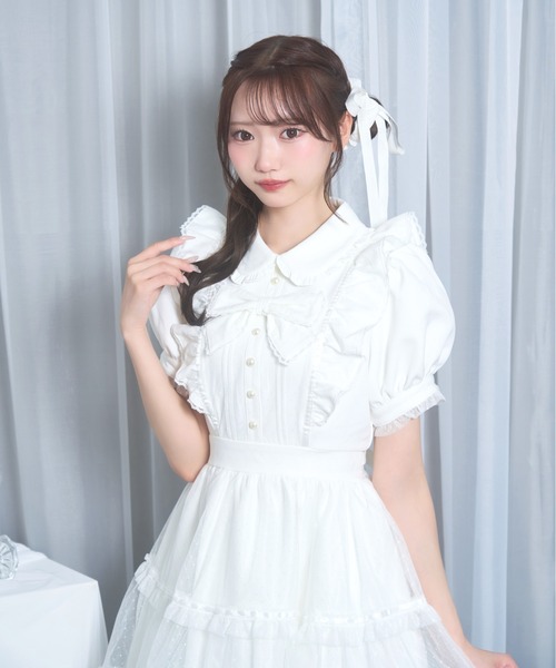Honey Cinnamon(ハニーシナモン)の「ドットチュールリボンワンピース(ワンピース・レディース・ピンク/ホワイト・FREE)」の3枚目の写真