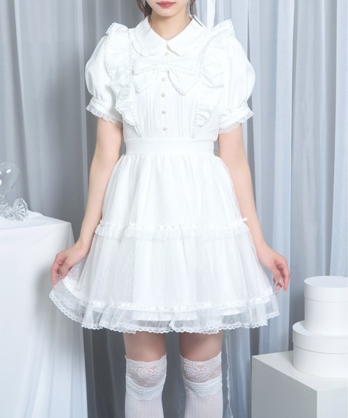 Honey Cinnamon(ハニーシナモン)の「ドットチュールリボンワンピース(ワンピース・レディース・ピンク/ホワイト・FREE)」の5枚目の写真