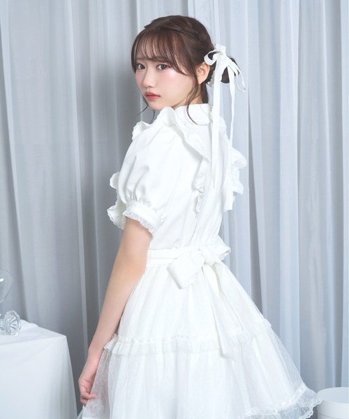 Honey Cinnamon(ハニーシナモン)の「ドットチュールリボンワンピース(ワンピース・レディース・ピンク/ホワイト・FREE)」の4枚目の写真