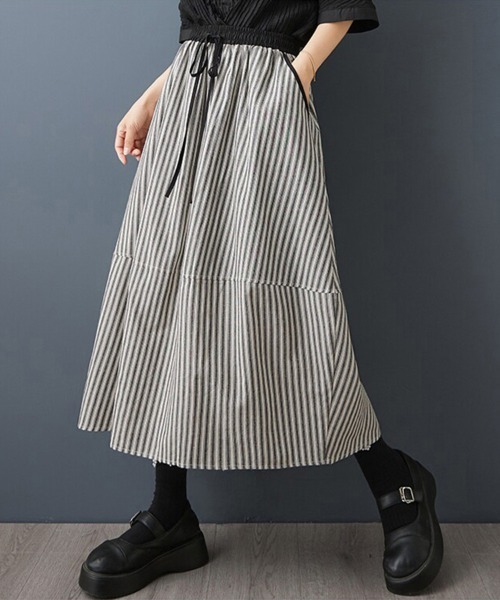★新品/定価15.1万★ PLAN C ストライプフリルマキシスカート 36 セール】ストライプロングスカート（スカート）｜ONEP STAR（ワンピ