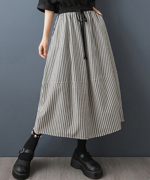 ONEP STAR(ワンピスター)の「ストライプロングスカート(スカート・レディース・ブラック/ブラウン・MEDIUM/LARGE/X-LARGE)」の4枚目の写真