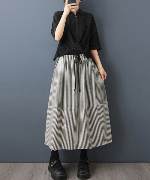 ONEP STAR(ワンピスター)の「ストライプロングスカート(スカート・レディース・ブラック/ブラウン・MEDIUM/LARGE/X-LARGE)」の6枚目の写真