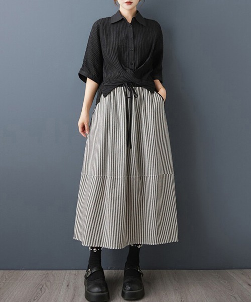 ONEP STAR(ワンピスター)の「ストライプロングスカート(スカート・レディース・ブラック/ブラウン・MEDIUM/LARGE/X-LARGE)」の7枚目の写真