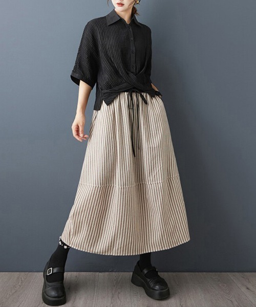 ONEP STAR(ワンピスター)の「ストライプロングスカート(スカート・レディース・ブラック/ブラウン・MEDIUM/LARGE/X-LARGE)」の13枚目の写真
