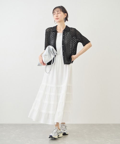 ROPE' PICNIC(ロペピクニック)の「【ちゃんと+かわいい保証】カットレースポロトップス/リンクコーデ(シャツ/ブラウス・レディース・サックスブルー/ブラック/ホワイト・FREE)」の4枚目の写真