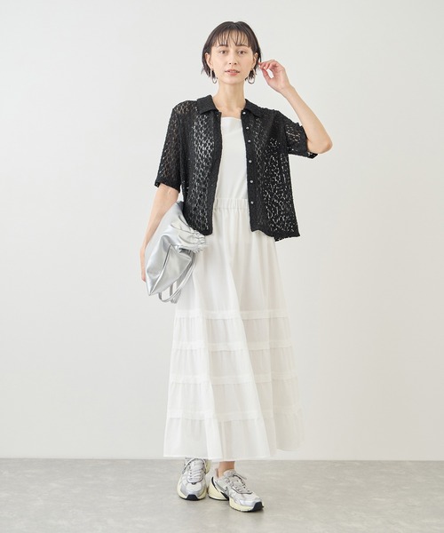 ROPE' PICNIC(ロペピクニック)の「【ちゃんと+かわいい保証】カットレースポロトップス/リンクコーデ(シャツ/ブラウス・レディース・サックスブルー/ブラック/ホワイト・FREE)」の5枚目の写真