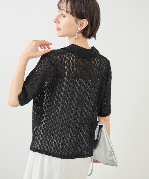 ROPE' PICNIC(ロペピクニック)の「【ちゃんと+かわいい保証】カットレースポロトップス/リンクコーデ(シャツ/ブラウス・レディース・サックスブルー/ブラック/ホワイト・FREE)」の6枚目の写真