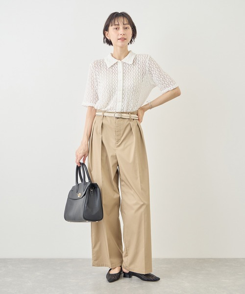 ROPE' PICNIC(ロペピクニック)の「【ちゃんと+かわいい保証】カットレースポロトップス/リンクコーデ(シャツ/ブラウス・レディース・サックスブルー/ブラック/ホワイト・FREE)」の10枚目の写真