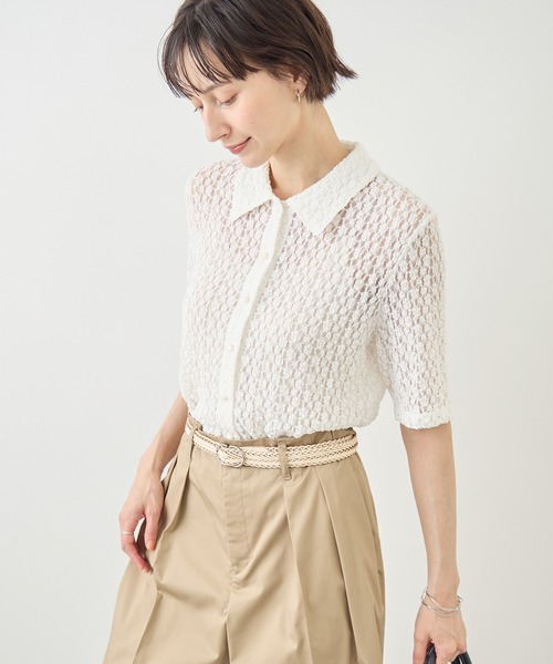 ROPE' PICNIC(ロペピクニック)の「【ちゃんと+かわいい保証】カットレースポロトップス/リンクコーデ(シャツ/ブラウス・レディース・サックスブルー/ブラック/ホワイト・FREE)」の12枚目の写真