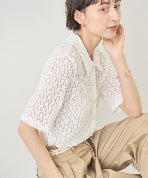 ROPE' PICNIC(ロペピクニック)の「【ちゃんと+かわいい保証】カットレースポロトップス/リンクコーデ(シャツ/ブラウス・レディース・サックスブルー/ブラック/ホワイト・FREE)」の16枚目の写真