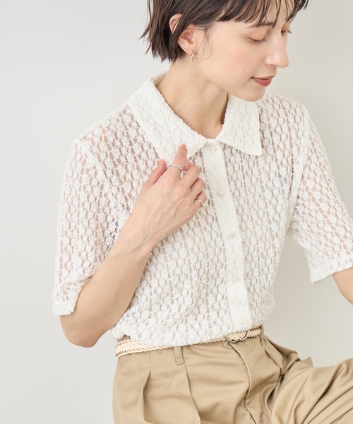 ROPE' PICNIC(ロペピクニック)の「【ちゃんと+かわいい保証】カットレースポロトップス/リンクコーデ(シャツ/ブラウス・レディース・サックスブルー/ブラック/ホワイト・FREE)」の13枚目の写真