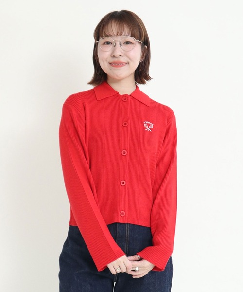 CHILD WOMAN(チャイルドウーマン)の「12GGW/Acリブ襟付きカーディガン(カーディガン/ボレロ・レディース・ネイビー/ブラウン/レッド/ブルー/ホワイト・FREE)」の5枚目の写真