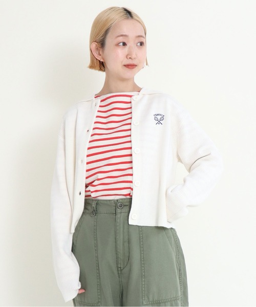 CHILD WOMAN(チャイルドウーマン)の「12GGW/Acリブ襟付きカーディガン(カーディガン/ボレロ・レディース・ネイビー/ブラウン/レッド/ブルー/ホワイト・FREE)」の2枚目の写真