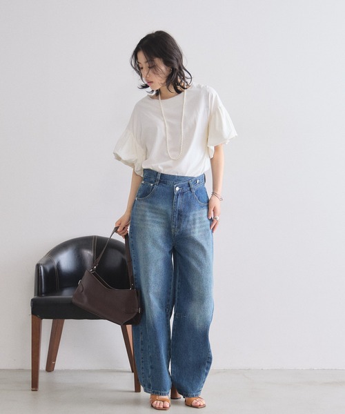 &. NOSTALGIA（アンドドットノスタルジア）の「フリルスリーブTシャツ（Tシャツ/カットソー・レディース・オフホワイト/ブラック・FREE）」の3枚目の写真