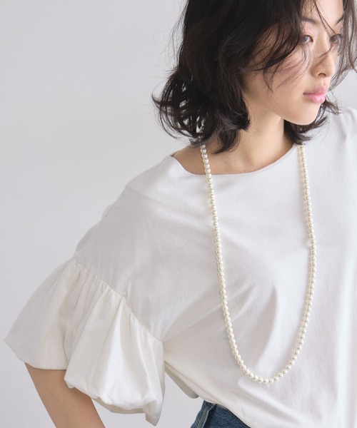 &. NOSTALGIA（アンドドットノスタルジア）の「フリルスリーブTシャツ（Tシャツ/カットソー・レディース・オフホワイト/ブラック・FREE）」の6枚目の写真