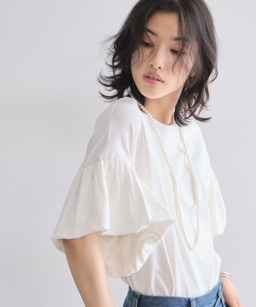 &. NOSTALGIA（アンドドットノスタルジア）の「フリルスリーブTシャツ（Tシャツ/カットソー・レディース・オフホワイト/ブラック・FREE）」の7枚目の写真