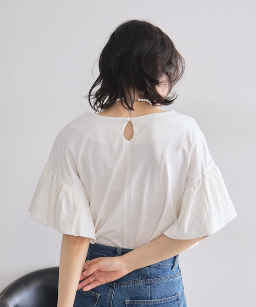 &. NOSTALGIA（アンドドットノスタルジア）の「フリルスリーブTシャツ（Tシャツ/カットソー・レディース・オフホワイト/ブラック・FREE）」の8枚目の写真