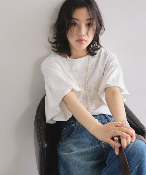 &. NOSTALGIA（アンドドットノスタルジア）の「フリルスリーブTシャツ（Tシャツ/カットソー・レディース・オフホワイト/ブラック・FREE）」の10枚目の写真
