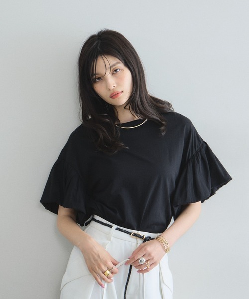 &. NOSTALGIA（アンドドットノスタルジア）の「フリルスリーブTシャツ（Tシャツ/カットソー・レディース・オフホワイト/ブラック・FREE）」の12枚目の写真