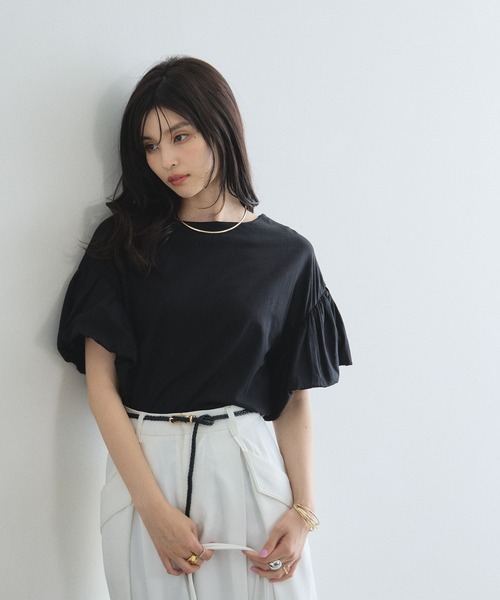 &. NOSTALGIA（アンドドットノスタルジア）の「フリルスリーブTシャツ（Tシャツ/カットソー・レディース・オフホワイト/ブラック・FREE）」の14枚目の写真