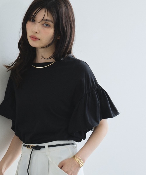 &. NOSTALGIA（アンドドットノスタルジア）の「フリルスリーブTシャツ（Tシャツ/カットソー・レディース・オフホワイト/ブラック・FREE）」の15枚目の写真