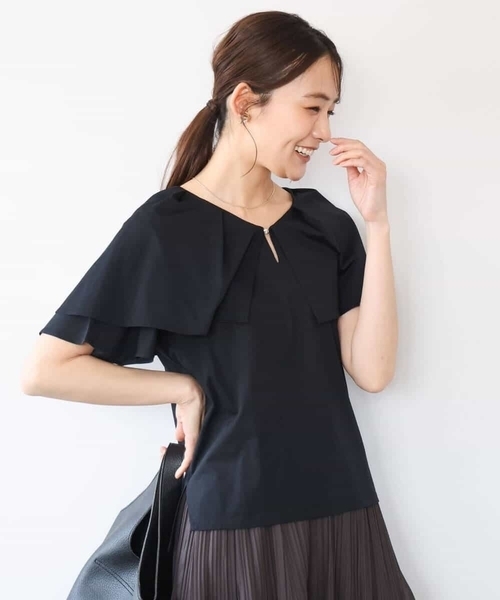 MK MICHEL KLEIN（エムケーミッシェルクラン）の「[洗える]シルケット天竺ケープデザインカットソー（Tシャツ/カットソー・レディース・ブラック/イエロー・38）」の9枚目の写真