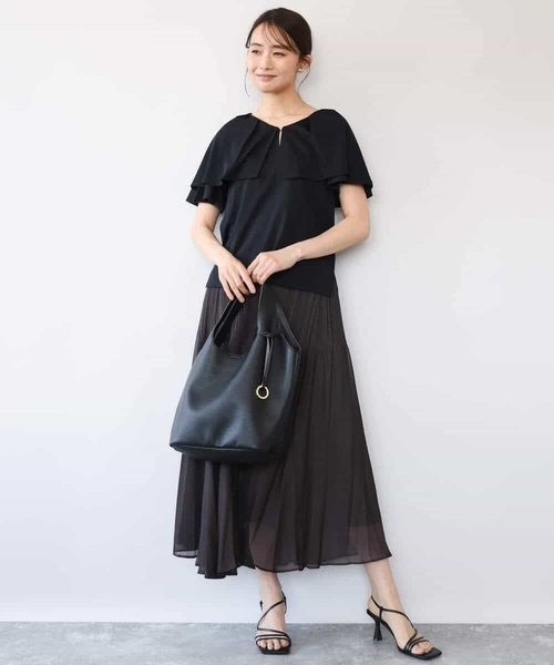 MK MICHEL KLEIN（エムケーミッシェルクラン）の「[洗える]シルケット天竺ケープデザインカットソー（Tシャツ/カットソー・レディース・ブラック/イエロー・38）」の12枚目の写真