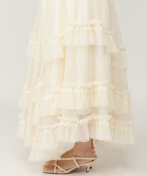 AND COUTURE(アンドクチュール)の「チュールフリルティアードフレアスカート(スカート・レディース・アイボリー/ブラック/ブラウン/オフホワイト・FREE)」の14枚目の写真