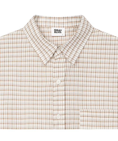 GRAYBLVD（グレイブラバット）の「リネンライクケイブチェック半袖シャツ (4COLOR)（シャツ/ブラウス・レディース・ブラック/ホワイト/ベージュ/チャコール・MEDIUM/LARGE/X-LARGE）」の2枚目の写真