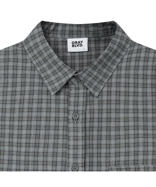 GRAYBLVD（グレイブラバット）の「リネンライクケイブチェック半袖シャツ (4COLOR)（シャツ/ブラウス・レディース・ブラック/ホワイト/ベージュ/チャコール・MEDIUM/LARGE/X-LARGE）」の3枚目の写真